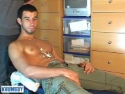 Preview 1 of Innocent delivery guy gets massaged and wanked his hard dick by a guy.