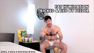 Humilhação gorda enganada e amarrada por alimentador