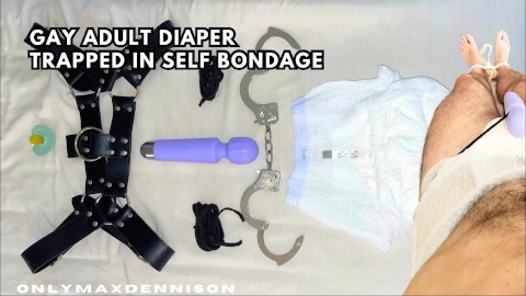 Gay adult diaper trapped in self bondage