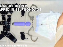 Gay adult diaper trapped in self bondage