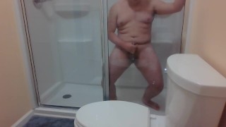 Chubby Boy Cums In Shower