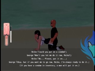 Pink Reiko (Hentai Game) night raw sex in the beach and a creampie ntr in public