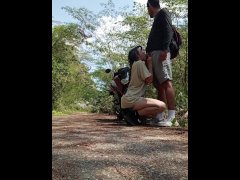 cute whore gives me a delicious blowjob outdoors