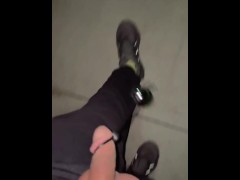 Public Nudity - Exhibitionist gets caught stretching his massive cock by people driving by