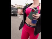 Preview 1 of Fit blonde MILF fucked in car after gym 4K