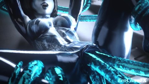 Cortana obtiene su coño estirado de par en par por 4 varillas viscosas