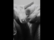 Preview 1 of My little fat pussy takes a glass dildo deep. B&W video.