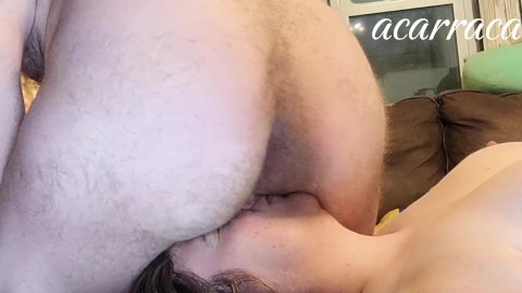 Hairy dom farts in her face and wipes his bare asshole on her tongue