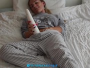Preview 4 of Cute amateur milf in a cute outfit playing with her favourite vibrator and she cum twice