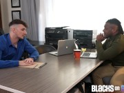 Preview 1 of BlacksOnBoys - Work Stress Relief Finds Jock Getting His Ass Pumped