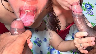 Sister-in-law sucking my dick, good girl, swallow it all!