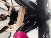Preview 5 of TouchedFetish - Latex & BDSM Couple in Rubber Catsuits Submissive slave is tied up gagged in Bondage