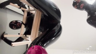 TouchedFetish - Latex & BDSM Couple in Rubber Catsuits Submissive slave is tied up gagged in Bondage