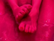 Preview 4 of Loving Bathtub Footjob In Various Styles & Cum On My Sweet Feet Under Pink Light - Keyla & Lucas