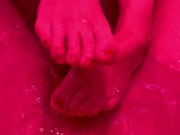 Preview 6 of Loving Bathtub Footjob In Various Styles & Cum On My Sweet Feet Under Pink Light - Keyla & Lucas