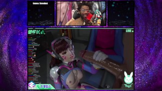Лысая киска D.VA стримит себя, трахаясь в задницу на Twitch