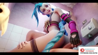 Jinx harde lul berijden en creampie krijgen in de toiletcabine | Heetste League of Legends Hentai 4k