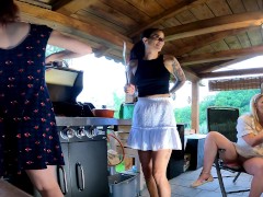 Sexy and Hot Tight Pussy Girls having a party Outdoors at the Garden No Panties and with Thongs