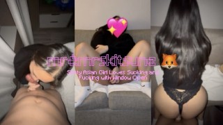 Slutty asian girl loves sucking and fucking with window open