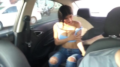 I'm changing my shirt in the Uber and my boyfriend touches my tits