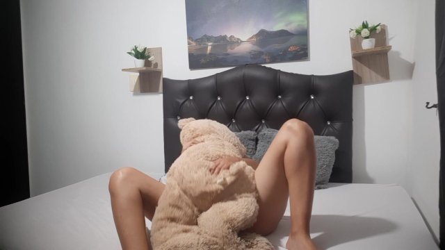 horny student masturbates with her teddy bear