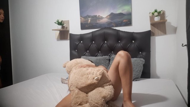 horny student masturbates with her teddy bear