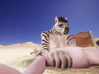 Gros Seins Baise Zebra Furry Girl, Sperme Dans Les Seins