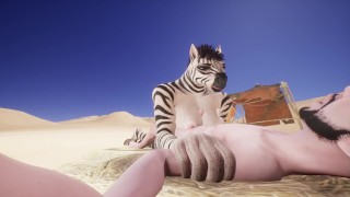 Grande tit foda Zebra Furry Girl, cum em tits