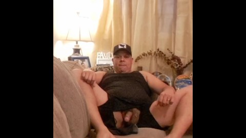 Hunk daddy wanking his huge cock