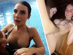 Hot Steamy Sauna Blowjob: Pool Sex Adventure with Party Girls