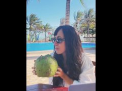 Me- sexy girl and coconut. Poolside paradise alert!