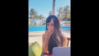 Sexy beauty girl and coconut. Poolside beautiful alert!