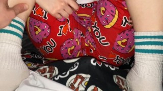pov my stepsister in pajamas plays with a condom