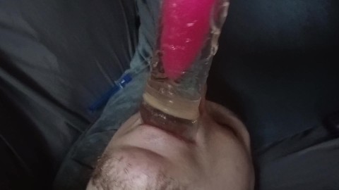 Choking his slutty bitch ass with my huge pink cock!!