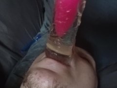 Choking his slutty bitch ass with my huge pink cock!!