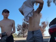 Preview 3 of Uncut Twinks Public Suck and CUM! Almost Caught! Hung Uncut Stud All American Jay Magnus