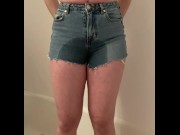 Preview 1 of Desperate piss in Jean shorts