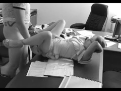 Boss and secretary. Office sex. Secretary sucks big dick. Boss fucks secretary on desktop. Cumshot