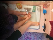 Preview 1 of 18 year old washing feet in sink