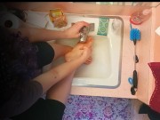 Preview 2 of 18 year old washing feet in sink