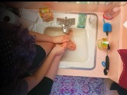 Preview 3 of 18 year old washing feet in sink