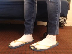 White Ankle Socks Big Worn Flip Flops