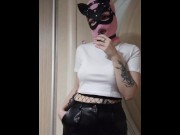 Preview 3 of smoking girl in a pink balaclava and a cat mask