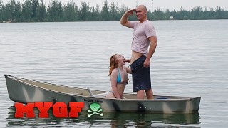 HAZECASH - Bombshell Red Head Amber Addis Teases Sean Lawless On A Rowing Boat Gets Facial