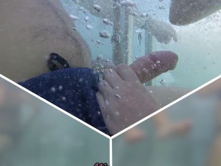 Teen Student Masturbate my Cock in a Public Pool in Front of everyone - it's very Risky with People