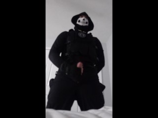 Ghost cosplayer can't stop himself from cumming
