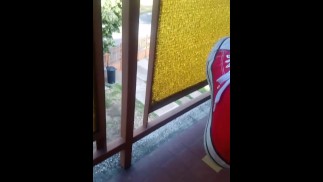 Teddy Snow - Double ended dildo in ass on balcony