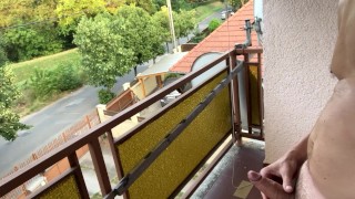 Jerk off on balcony, caught