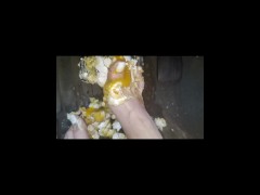Pedal stomping raw eggs and Twinkies barefoot in my truck (front & back view)