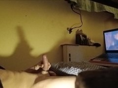 jerking out strong shooting load  watching porn joi bbc